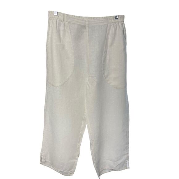 FLAX Textured White Linen Cropped Pants, Resort, Beach, Vacation, Weekend, S - Picture 1 of 6